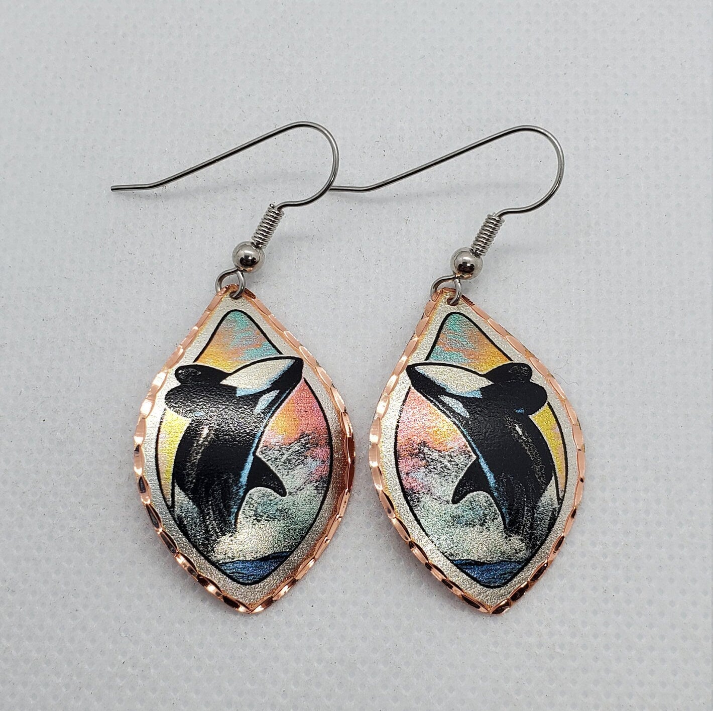 EA-Killer Whale COPPER earrings - Surgical Steel Hypo Allergenic Earwires.