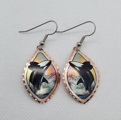 EA-Killer Whale COPPER earrings - Surgical Steel Hypo Allergenic Earwires.