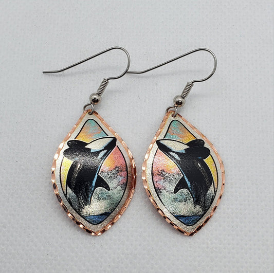 EA-Killer Whale COPPER earrings - Surgical Steel Hypo Allergenic Earwires.
