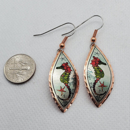 EA - Beautiful Seahorse COPPER earrings - Surgical Steel Hypo Allergenic Earwires.