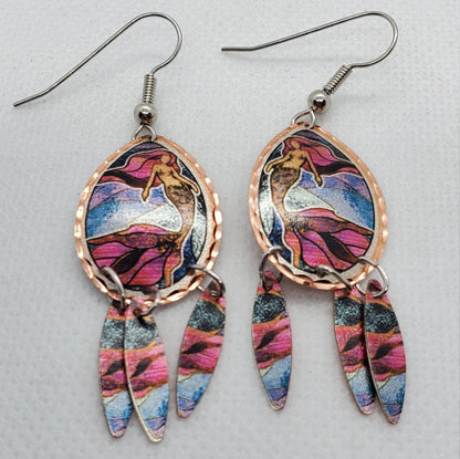 EA - Beautiful Mermaid COPPER earrings - Surgical Steel Hypo Allergenic Earwires.