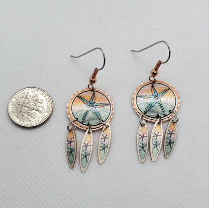 EA - Dangle Sea Star Earrings - Beautiful COPPER earrings - Surgical Steel Hypo Allergenic Earwires.