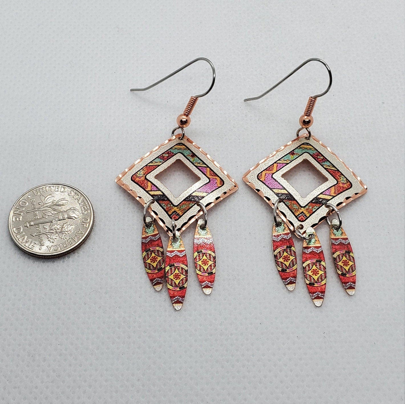 EA - Dangle Abstract Native - Beautiful COPPER earrings - Surgical Steel Hypo Allergenic Earwires.