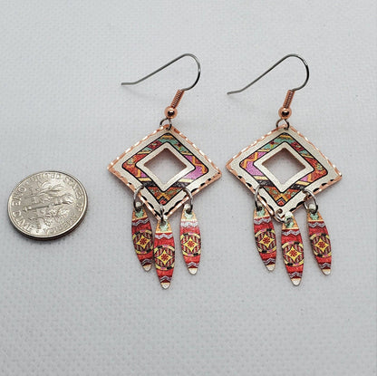 EA - Dangle Abstract Native - Beautiful COPPER earrings - Surgical Steel Hypo Allergenic Earwires.