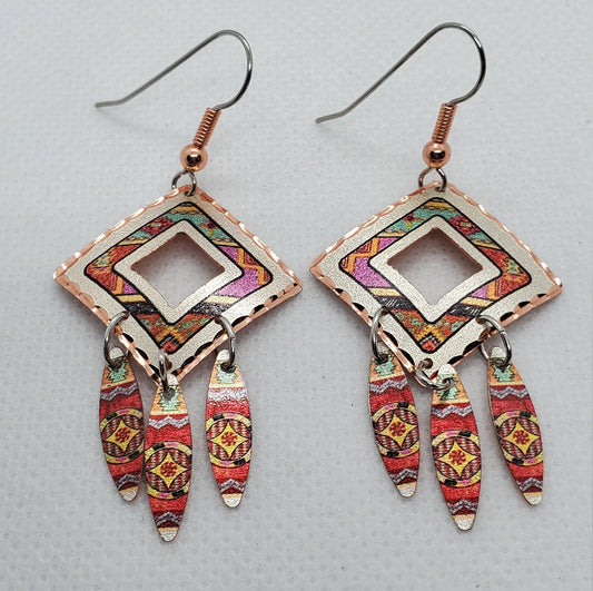 EA - Dangle Abstract Native - Beautiful COPPER earrings - Surgical Steel Hypo Allergenic Earwires.