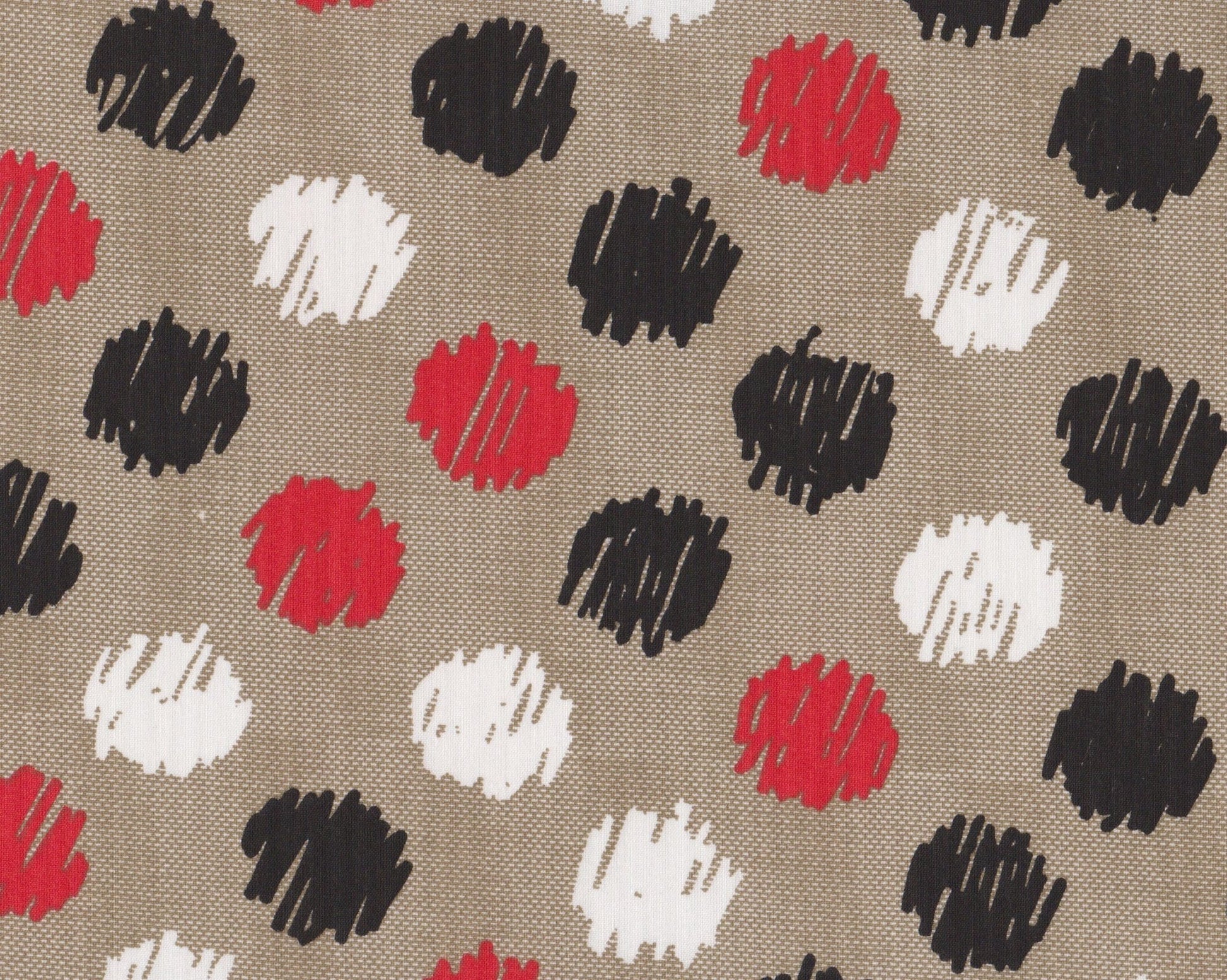 Abstract Dots - Black, Red, White Fabric by the half yard. 100% Cotton.