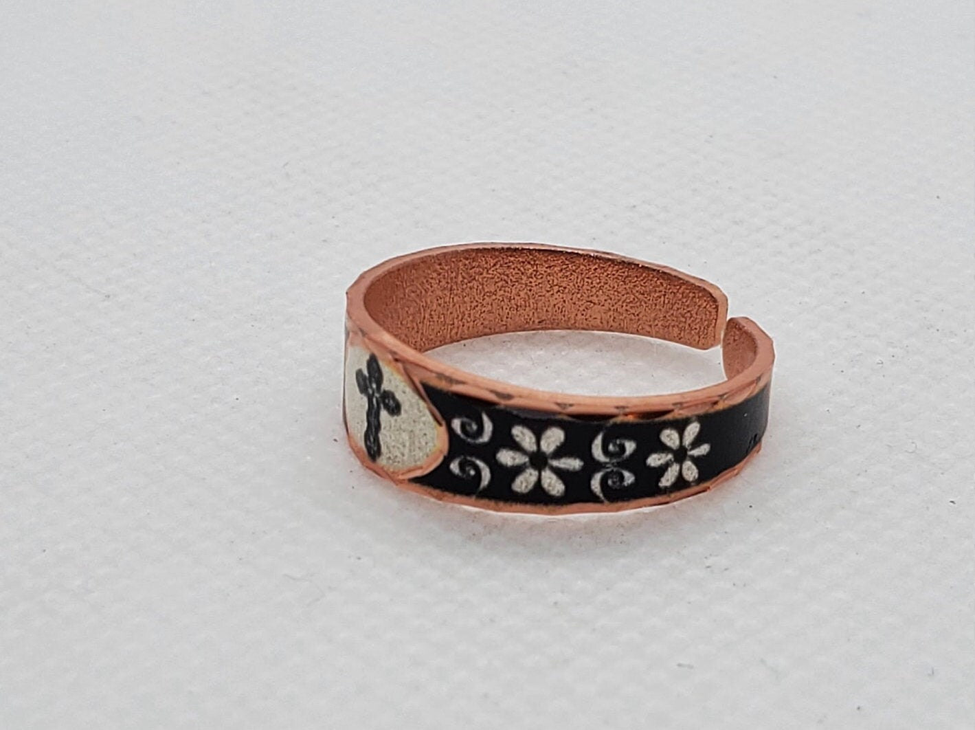 RI - Floral Cross Ring - Beautiful adjustable COPPER ring.