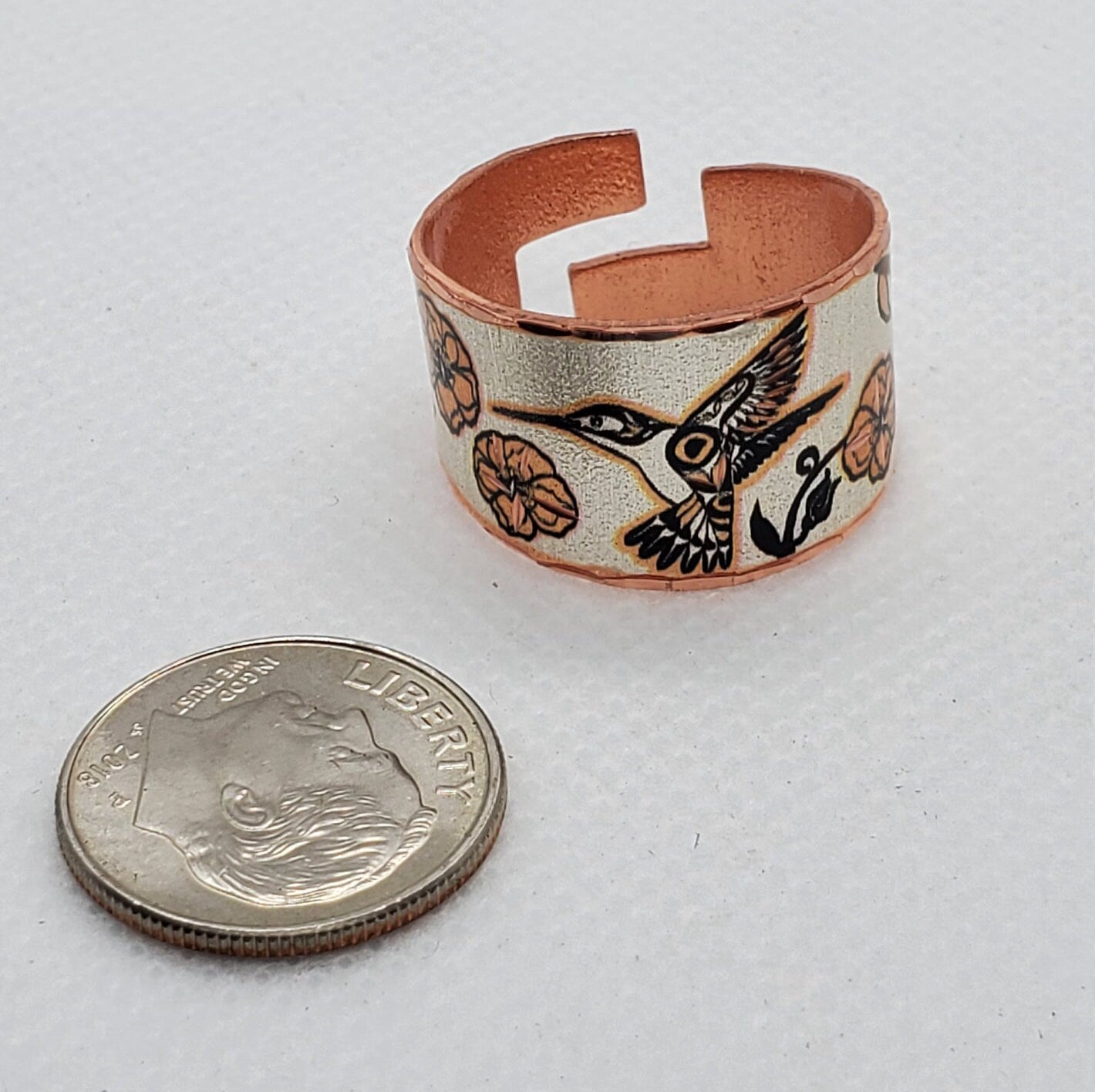 RI - NW Native Inspired Hummingbird - Beautiful adjustable COPPER ring.