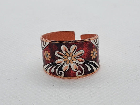 RI - Burgundy Flower Ring - Beautiful adjustable COPPER ring.