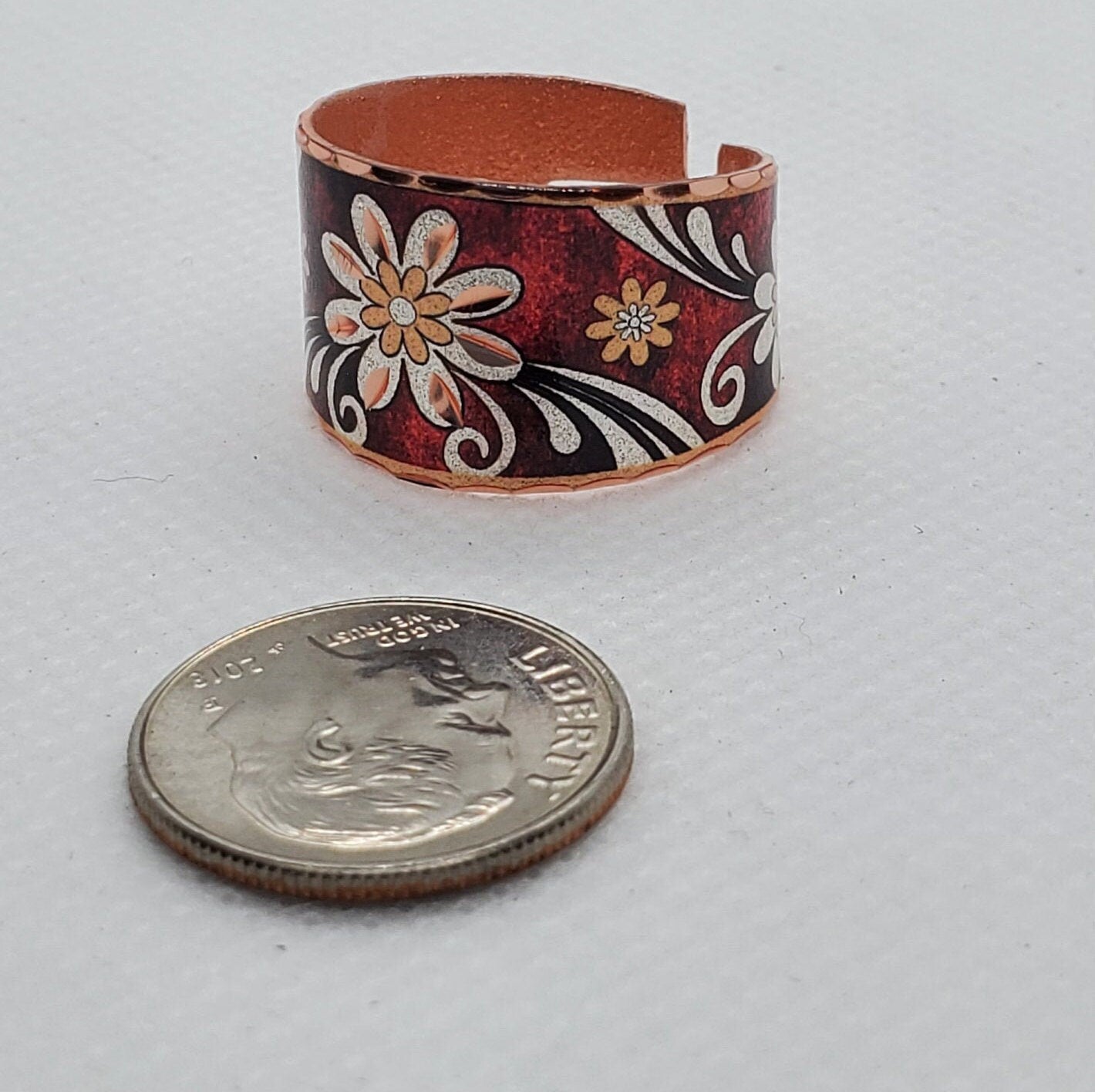 RI - Burgundy Flower Ring - Beautiful adjustable COPPER ring.