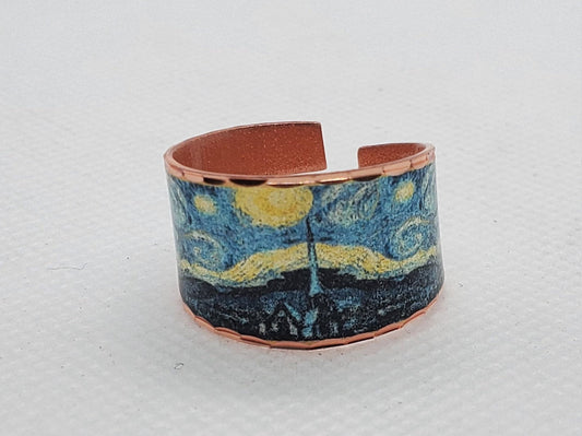 RI - Van Gogh Inspired Starry Night Ring - Beautiful adjustable COPPER ring.