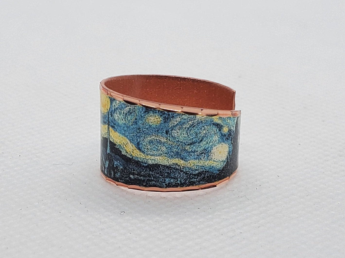 RI - Van Gogh Inspired Starry Night Ring - Beautiful adjustable COPPER ring.