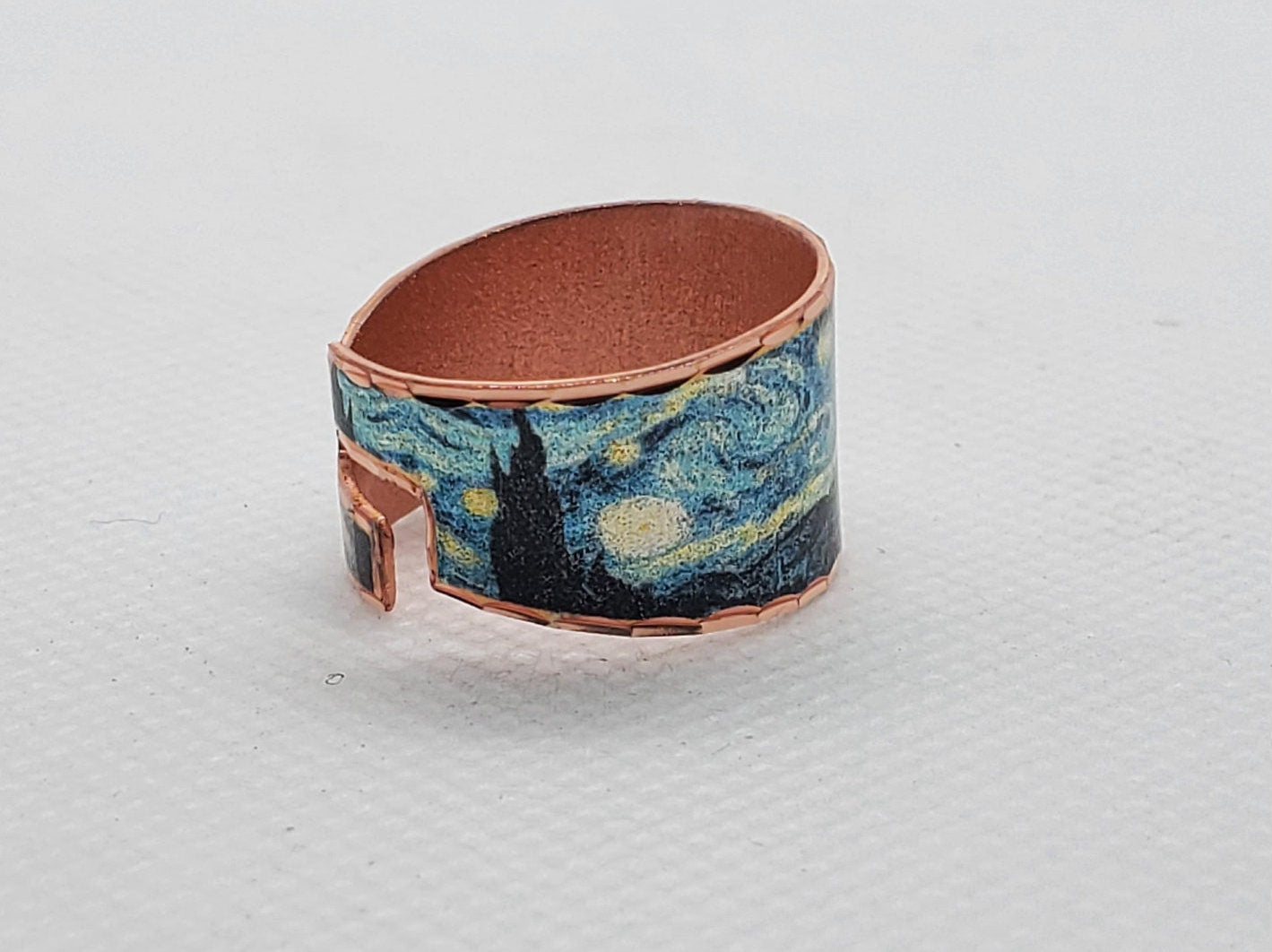 RI - Van Gogh Inspired Starry Night Ring - Beautiful adjustable COPPER ring.