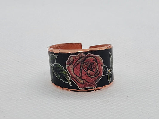 RI - Red Rose Ring - Beautiful adjustable COPPER ring.