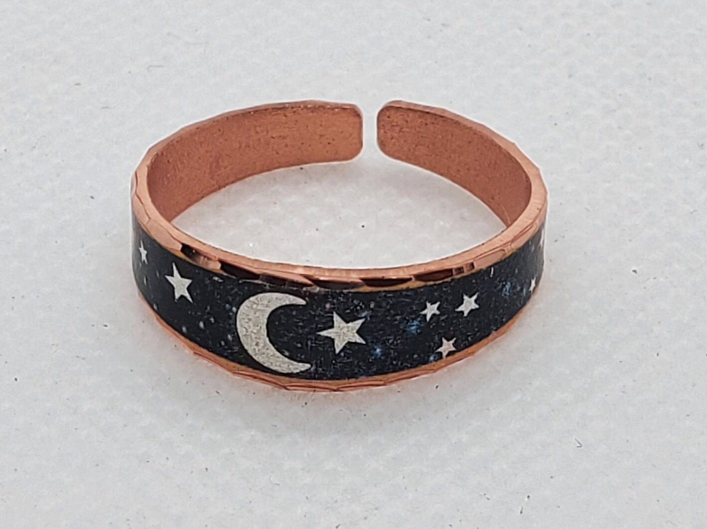 RI Galaxy Stars and Moon - Beautiful adjustable COPPER ring.