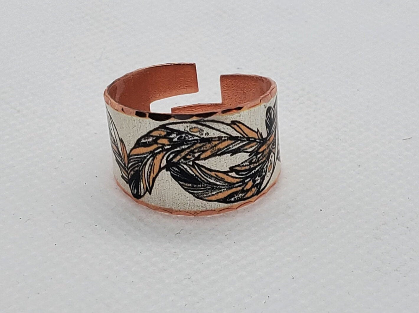 RI- Feather Ring - Beautiful adjustable COPPER ring.