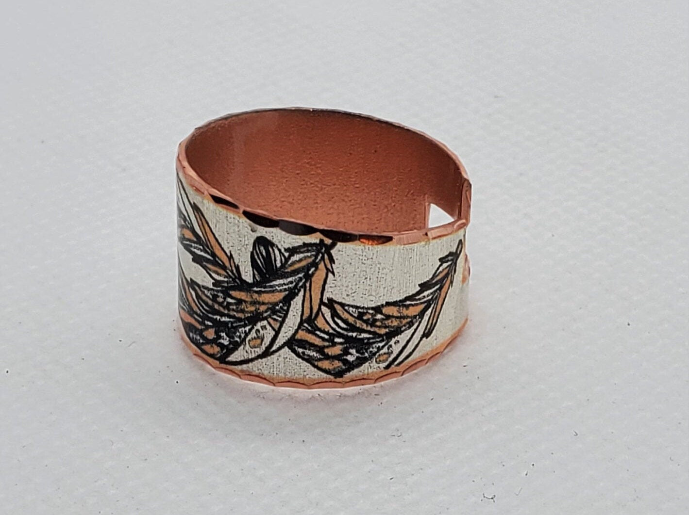 RI- Feather Ring - Beautiful adjustable COPPER ring.