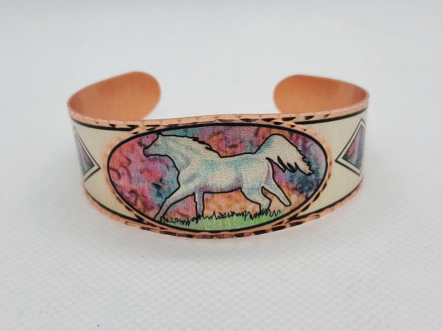 BR - Flame Painted Color Horse Bracelet - Beautiful adjustable COPPER cuff bracelet.