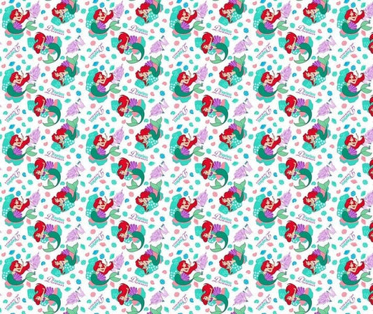 Fearless Dreamer/Little Mermaid Disney Fabric by the half yard. Spandex/Cotton Mix.