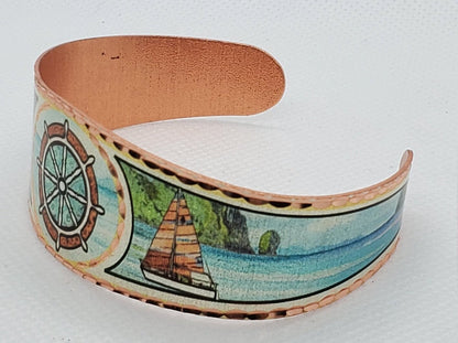 BR - Ship Wheel Jewelry - Beautiful adjustable COPPER cuff bracelet. Ocean/Seashore Jewelry.