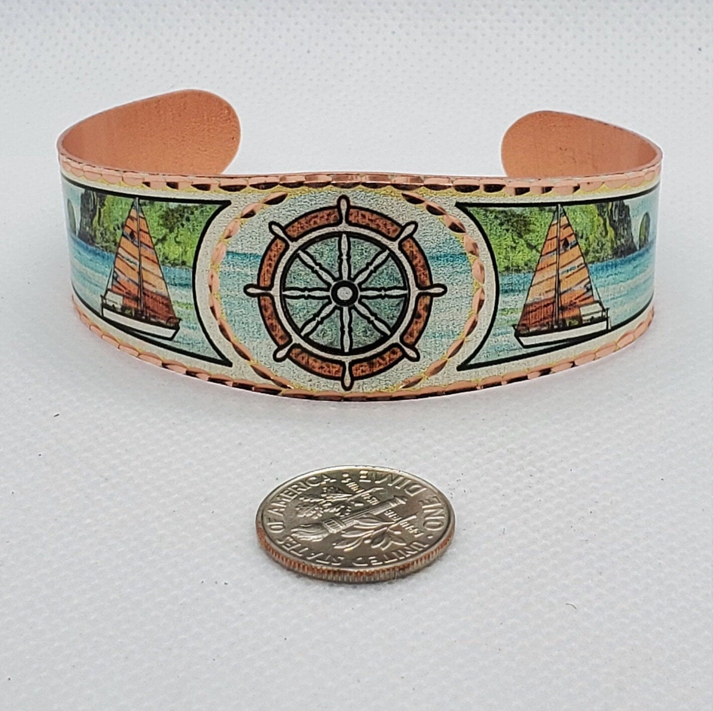 BR - Ship Wheel Jewelry - Beautiful adjustable COPPER cuff bracelet. Ocean/Seashore Jewelry.