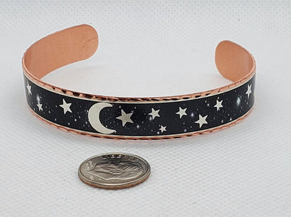 BR -Galaxy/Moon/Star - Beautiful adjustable COPPER cuff bracelet.