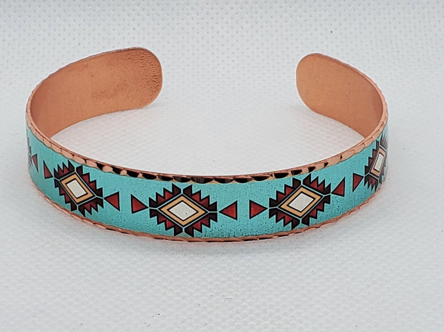 BR - Aquamarine Native Inspired Bracelet - Beautiful adjustable COPPER cuff bracelet.