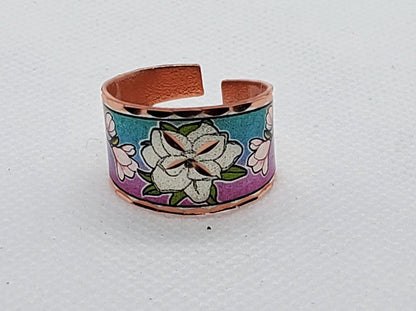 RI - Magnolia Flower Ring - Beautiful adjustable COPPER ring.