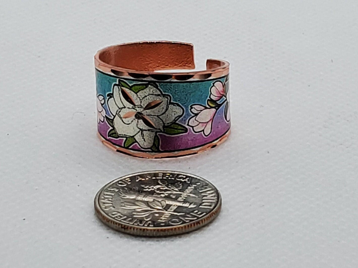 RI - Magnolia Flower Ring - Beautiful adjustable COPPER ring.