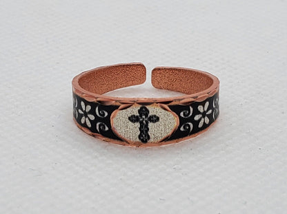 RI - Floral Cross Ring - Beautiful adjustable COPPER ring.