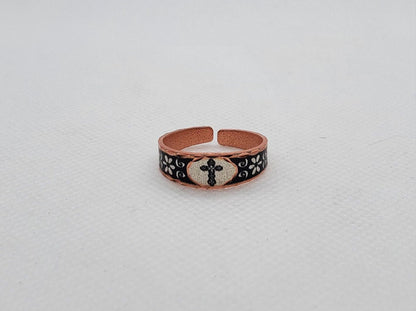 RI - Floral Cross Ring - Beautiful adjustable COPPER ring.