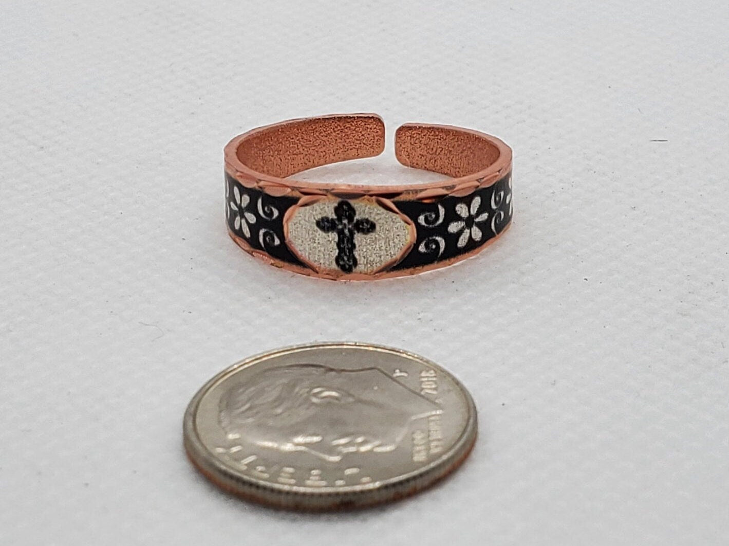 RI - Floral Cross Ring - Beautiful adjustable COPPER ring.