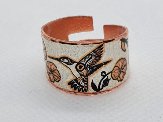 RI - NW Native Inspired Hummingbird - Beautiful adjustable COPPER ring.