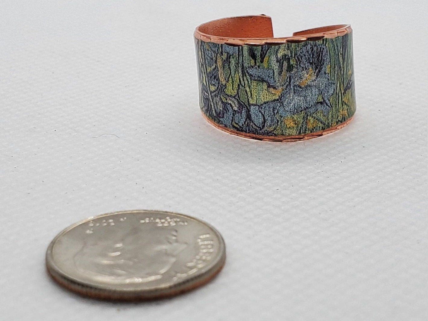 RI - Van Gogh Inspired Irises Ring - Beautiful adjustable COPPER ring.