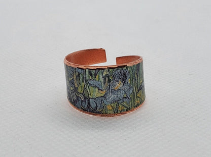 RI - Van Gogh Inspired Irises Ring - Beautiful adjustable COPPER ring.