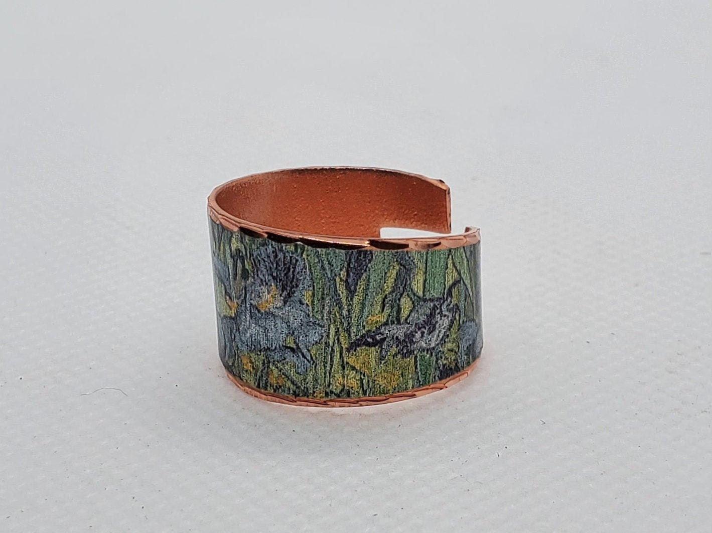 RI - Van Gogh Inspired Irises Ring - Beautiful adjustable COPPER ring.