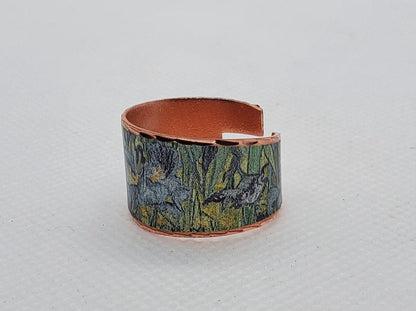 RI - Van Gogh Inspired Irises Ring - Beautiful adjustable COPPER ring.