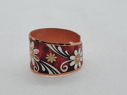 RI - Burgundy Flower Ring - Beautiful adjustable COPPER ring.