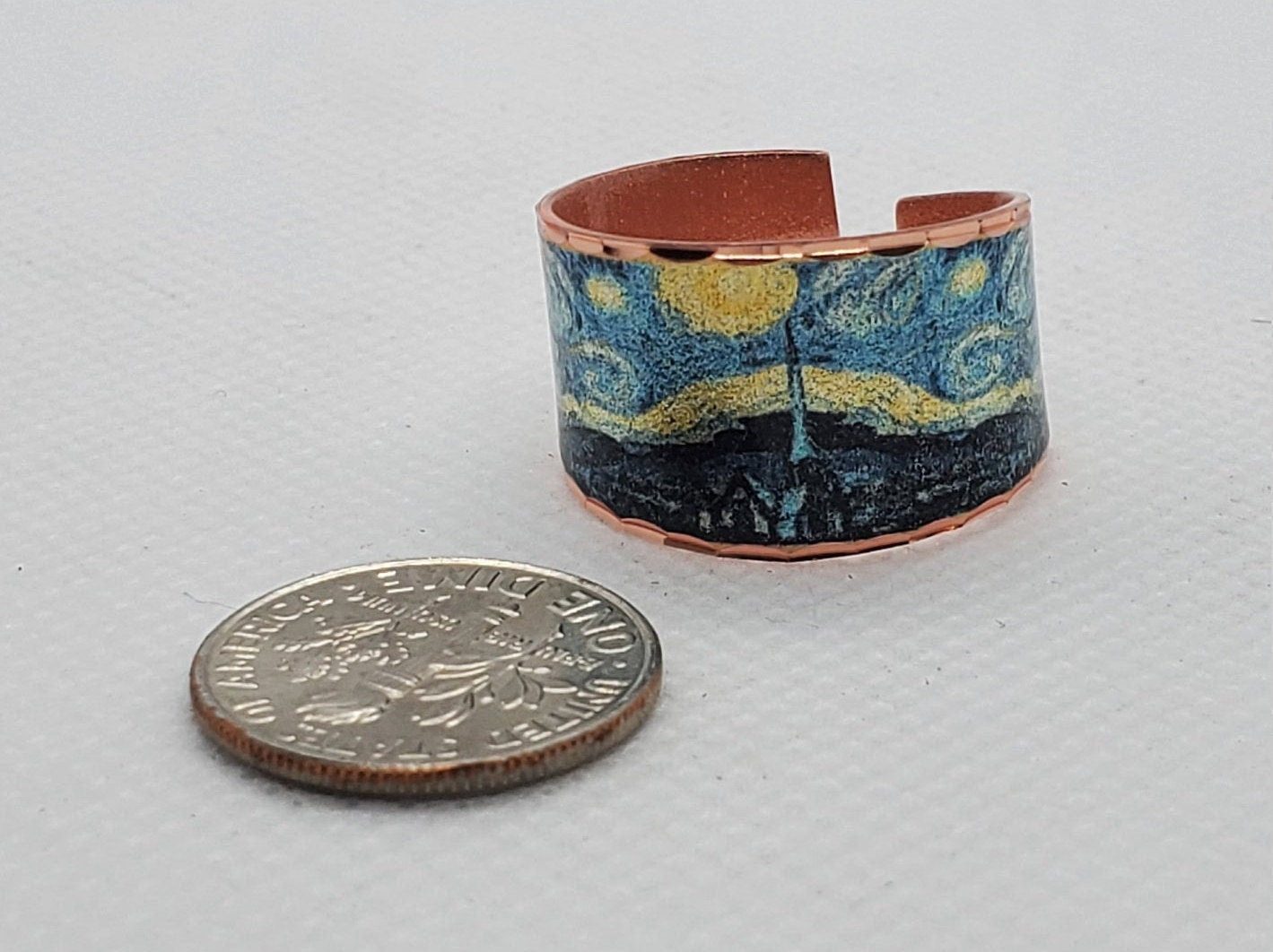 RI - Van Gogh Inspired Starry Night Ring - Beautiful adjustable COPPER ring.