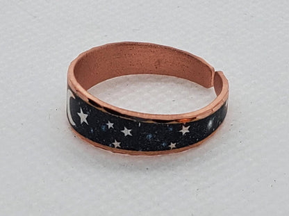 RI Galaxy Stars and Moon - Beautiful adjustable COPPER ring.