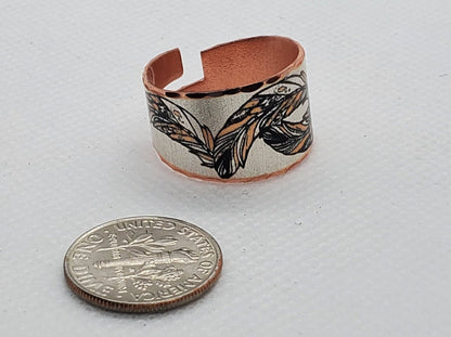 RI- Feather Ring - Beautiful adjustable COPPER ring.