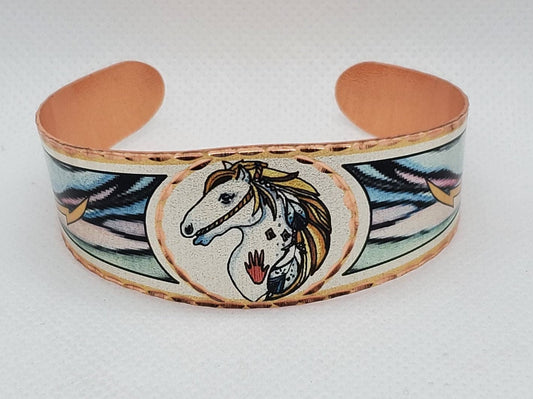 BR - Colorful War Horse Bracelet - Beautiful adjustable COPPER cuff bracelet.