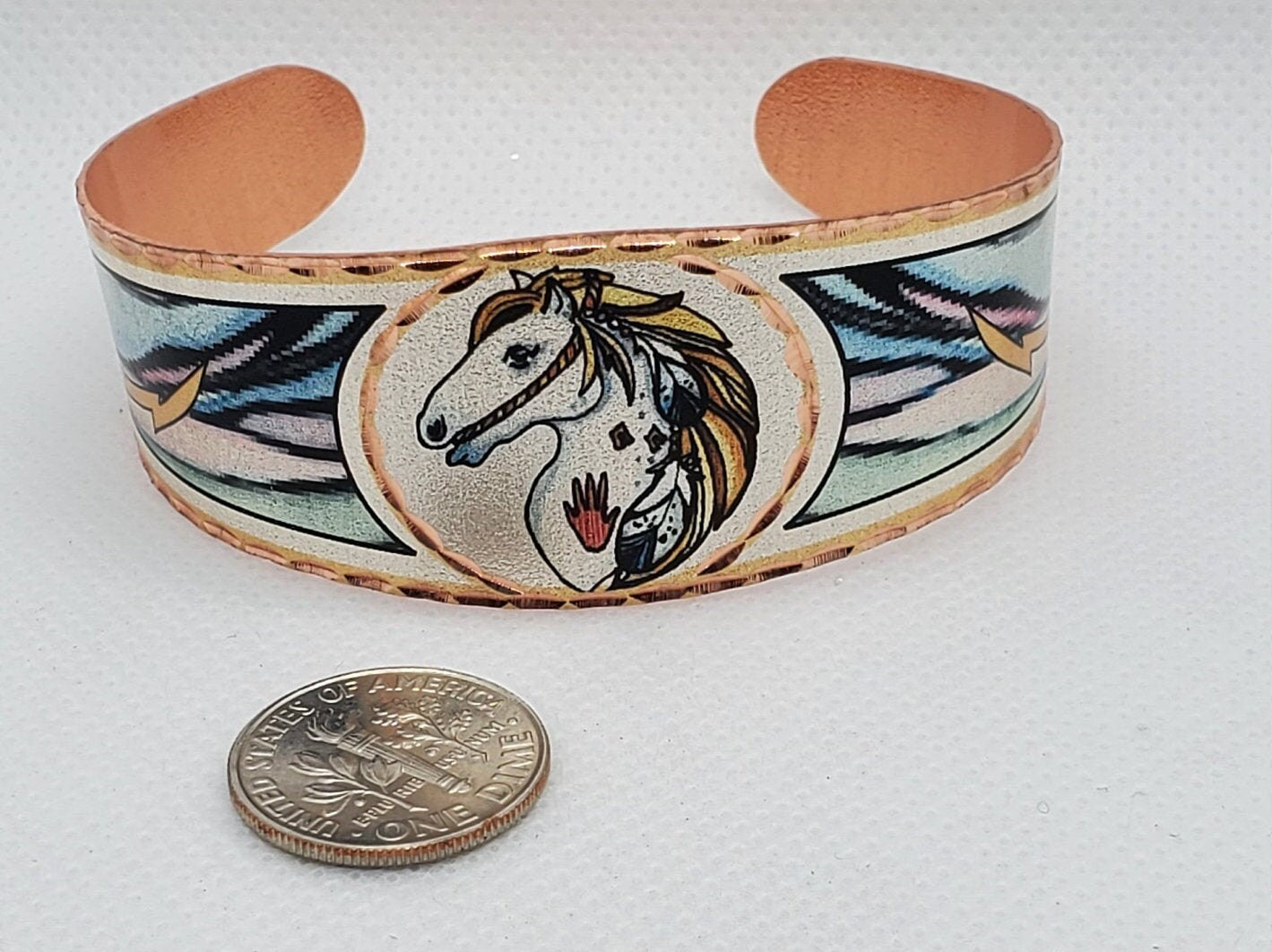 BR - Colorful War Horse Bracelet - Beautiful adjustable COPPER cuff bracelet.