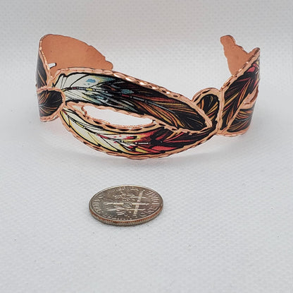 BR - Cut Out Colorful Copper Feather Bracelet - Beautiful adjustable COPPER cuff bracelet.