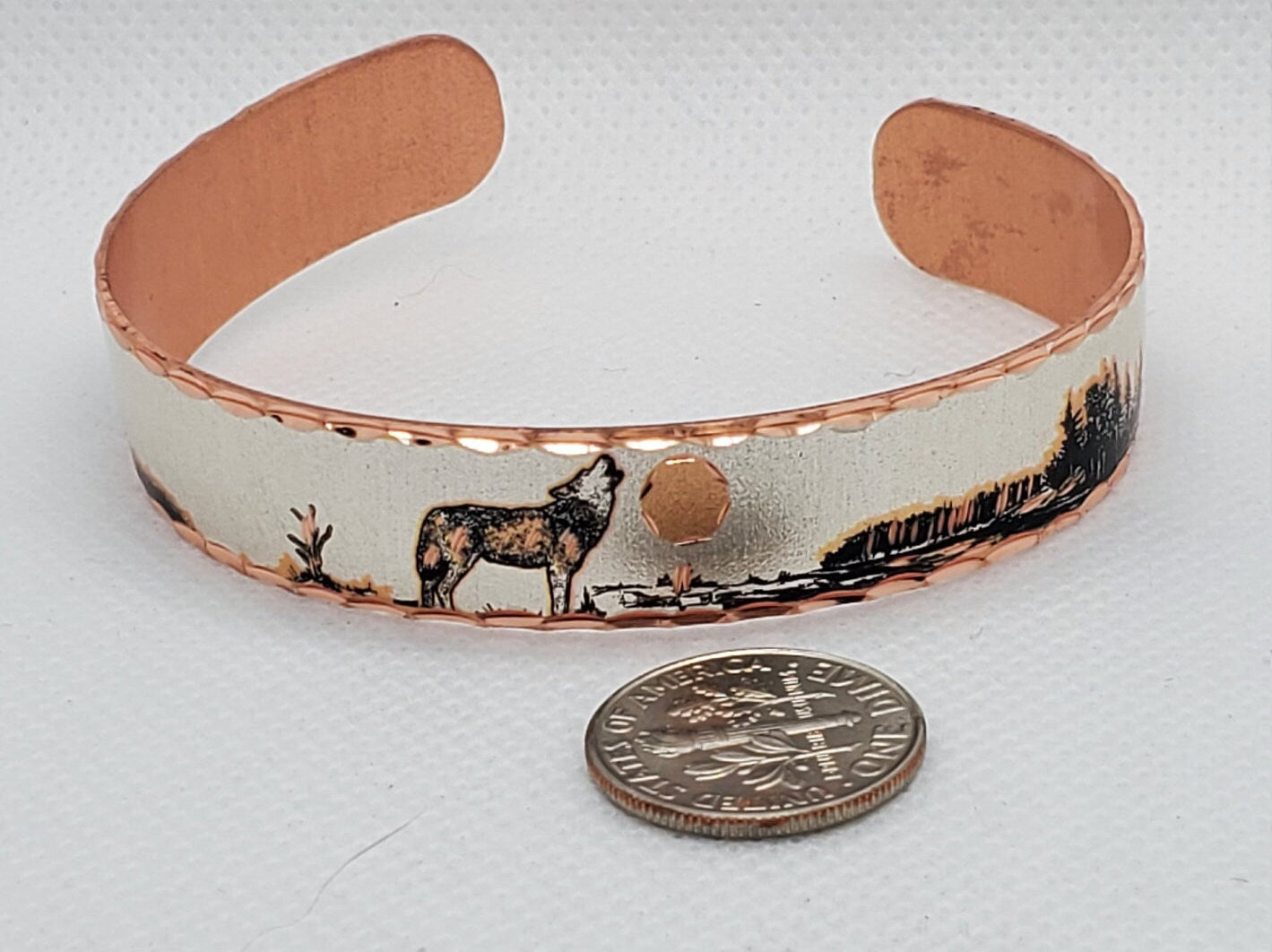 BR - Howling Wolf Bracelet - Beautiful adjustable COPPER cuff bracelet.