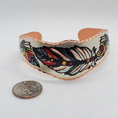 BR - SW Native Inspired Copper Feather - Beautiful adjustable COPPER cuff bracelet.