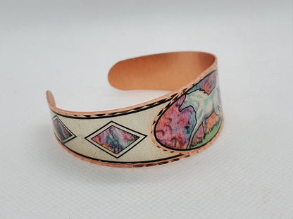 BR - Flame Painted Color Horse Bracelet - Beautiful adjustable COPPER cuff bracelet.