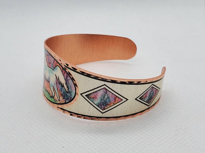 BR - Flame Painted Color Horse Bracelet - Beautiful adjustable COPPER cuff bracelet.