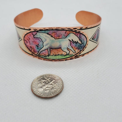 BR - Flame Painted Color Horse Bracelet - Beautiful adjustable COPPER cuff bracelet.