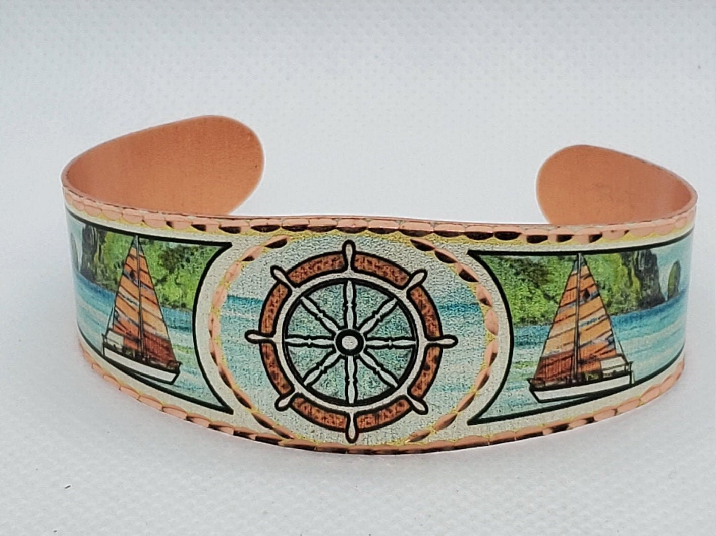 BR - Ship Wheel Jewelry - Beautiful adjustable COPPER cuff bracelet. Ocean/Seashore Jewelry.